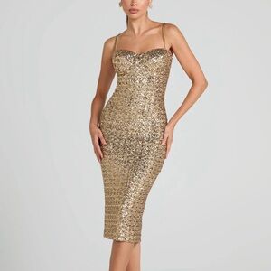 Nadine Merabi Nina Gold Sequins Evening Dress